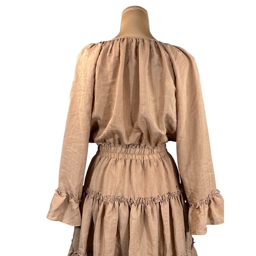 Mustard Seed Ruffle Trim Mini Dress Prairie Boho Long Sleeve Brown M NWT - Picture 6 of 10